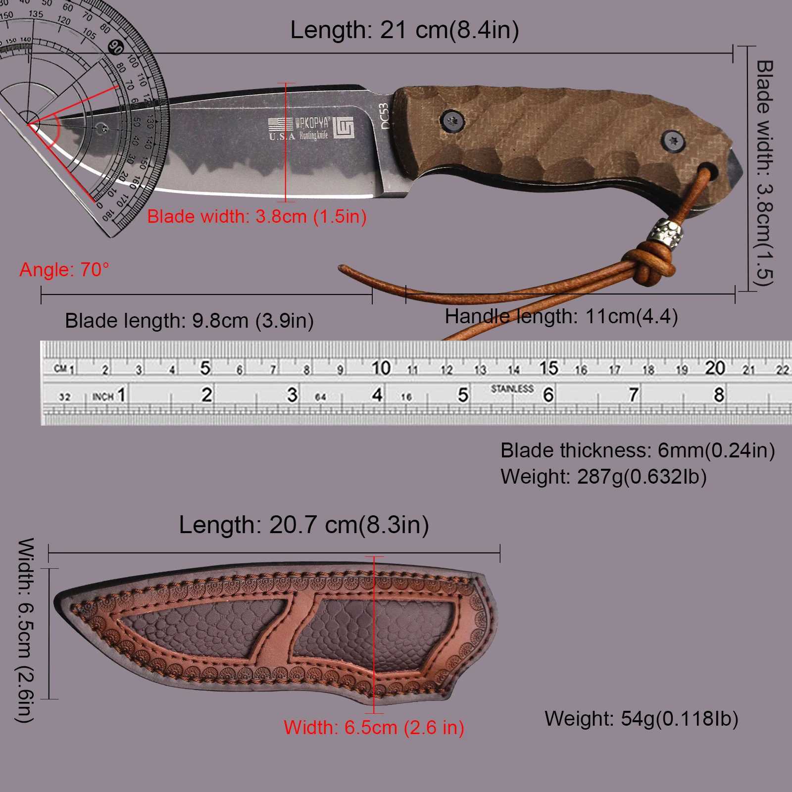 Tactical knife WPKOPYA U.S.A Linen handle 6mm reinforced DC53 steel All Tang Outdoor hunting jungle survival knife EDC multi-purpose knife M240914