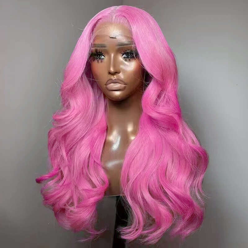 Lace Front For Women Girls Middle Part Long Body Wave Pink Heat Resistant Syntheic Daily Cosplay Party Wig
