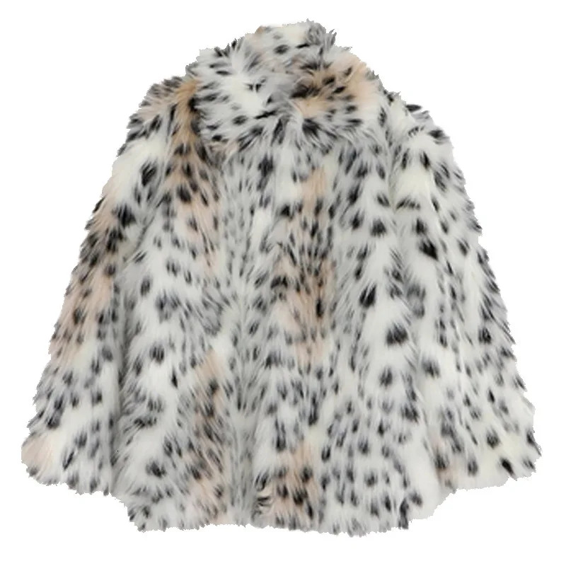 Cat Printed Imitation Fox Black And White Ed Leopard Lapel Loose Coat Young Women Thick Warm Fur Outer Wear Winter