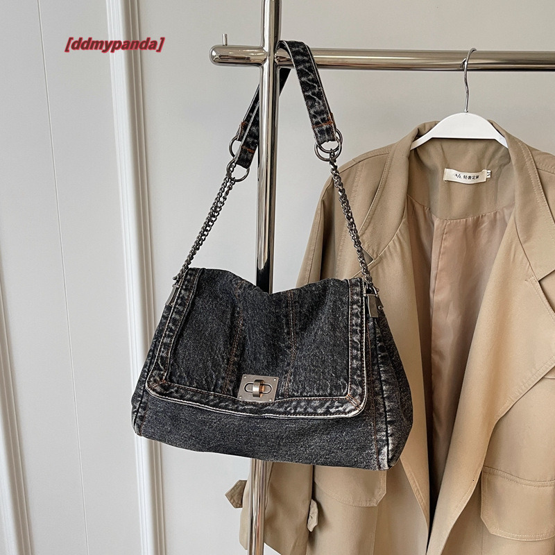 Denim chain shoulder women's fashionable commuting armpit bag, textured travel handbag #42 ddmypanda