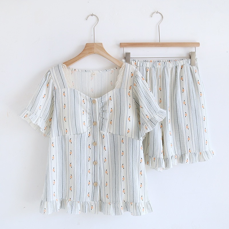 2024 Summer Women's Pamas Suit 100% Cotton Lady Pamas With Chest Pads Sleepwear 2-Piece Simple Thin Home Clothes