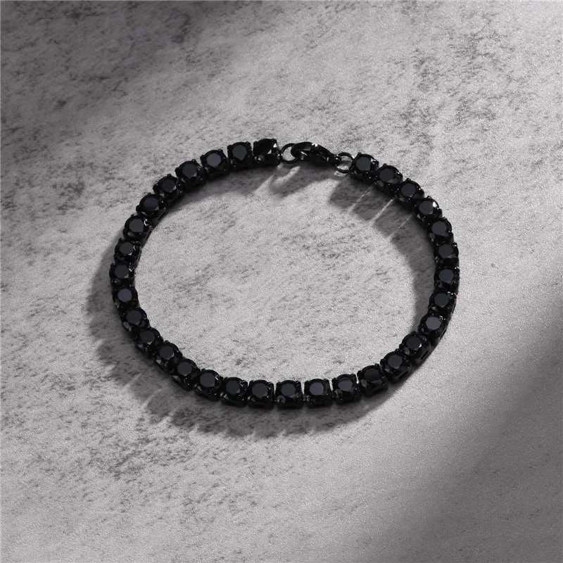 Modyle 5mm Mens Tennis Chain Bracelet Womens Black Stainless Steel Zirconia Chain Bracelet Classic Simple Neutral Jewelry Gift W240914