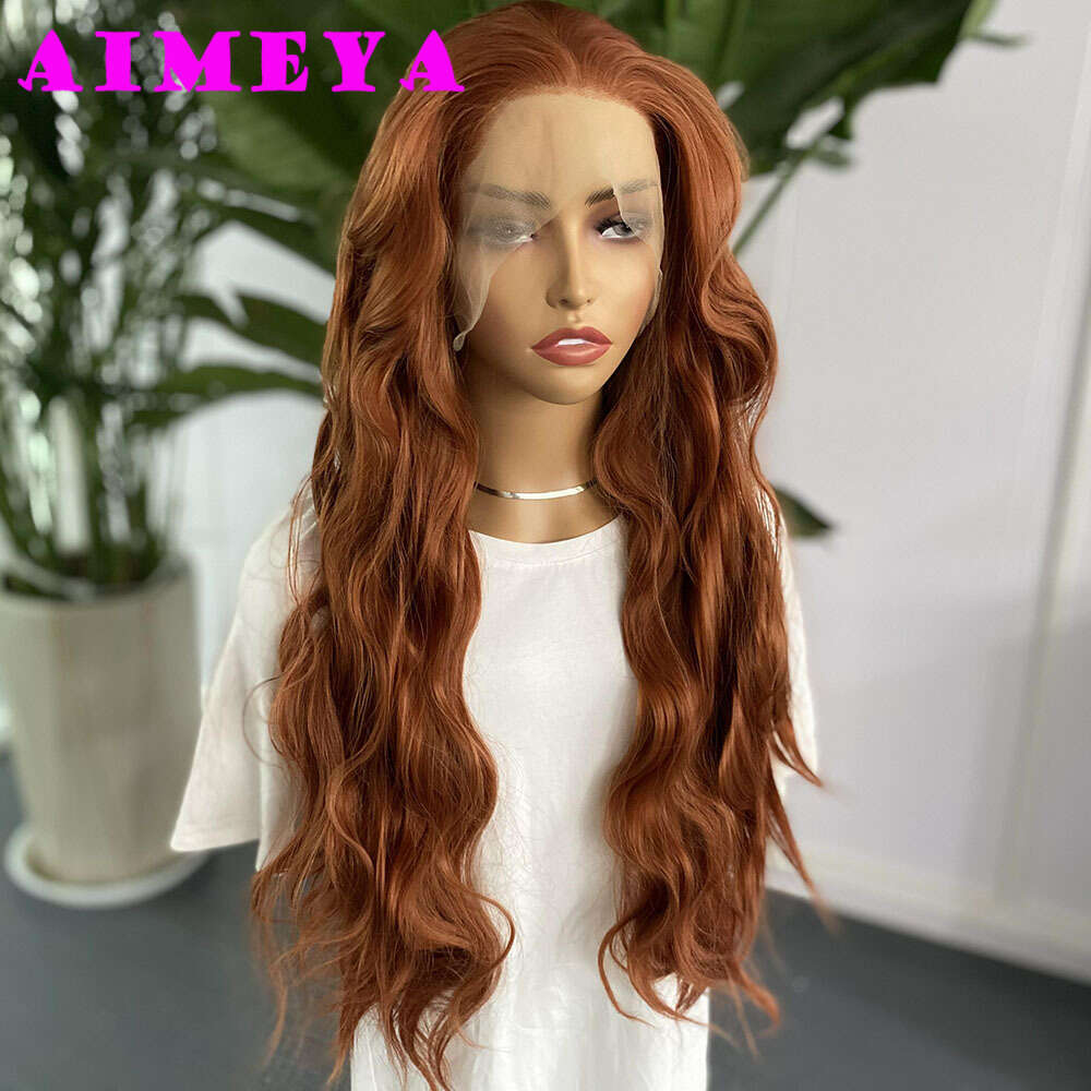 AIMEYA Copper Synthetic Lace Front For Women Natural Haire Long Loose Wave Wig Daily Use Cosplay Heat Resistant Fiber