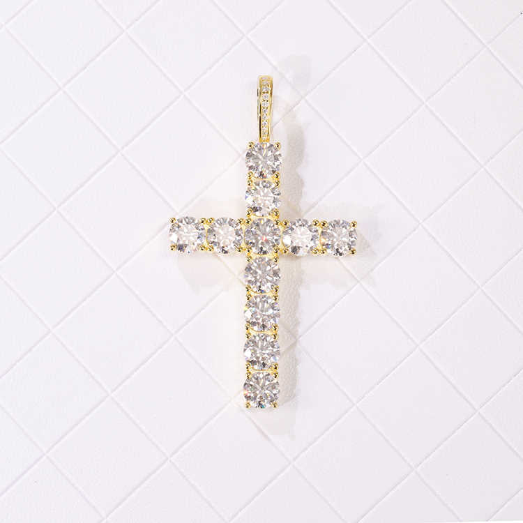 Custom 8mm wide yellow gold plated 925 sterling silver iced out VVS moissanite cross pendant for necklace jewelry
