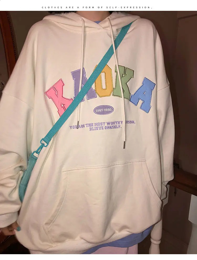 Letter Printed Hoodie Womens Hooded Pullover Loose Top Jacket 240906