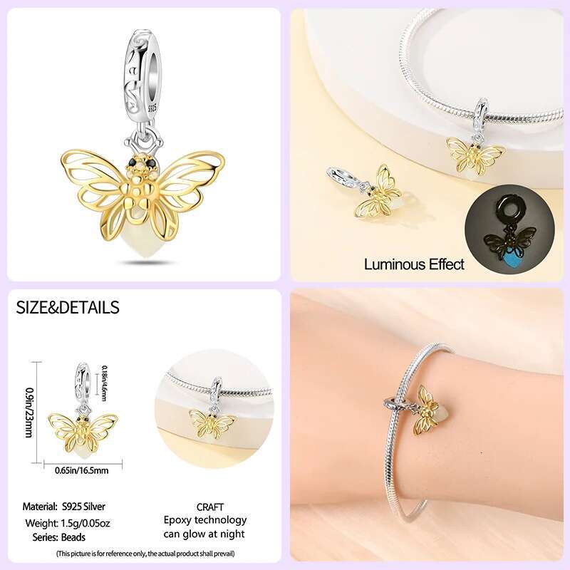 925 Nightglow Star Moon Pendants Fit Original Bracelets Sterling Silver Beautiful wers Butterfly Charms DIY Jewelry