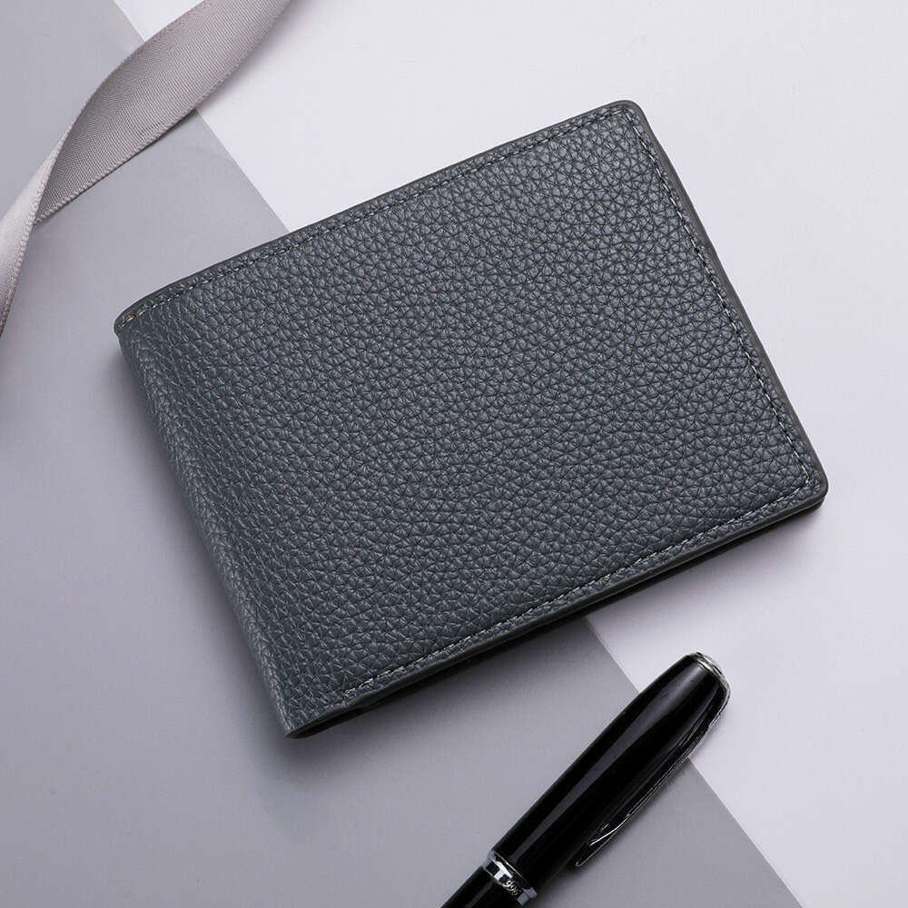 AMZZ Short Zero Litchi Pattern Horizontal Leather Wallet US Dollar Men's Bag Ad