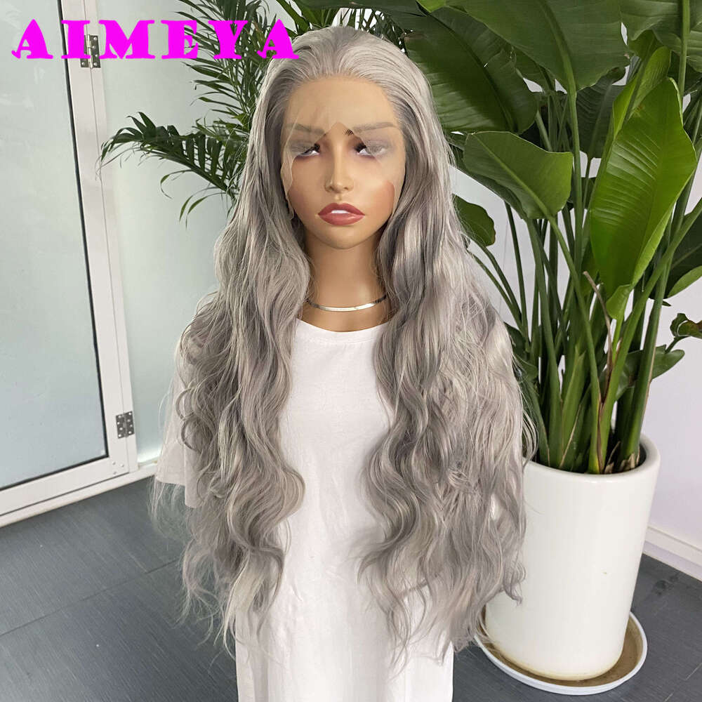 New Sier Synthetic Lace Front For Women Natural Haire Light Grey Loose Curly Wig Daily Use Cosplay Heat Resistant Fiber