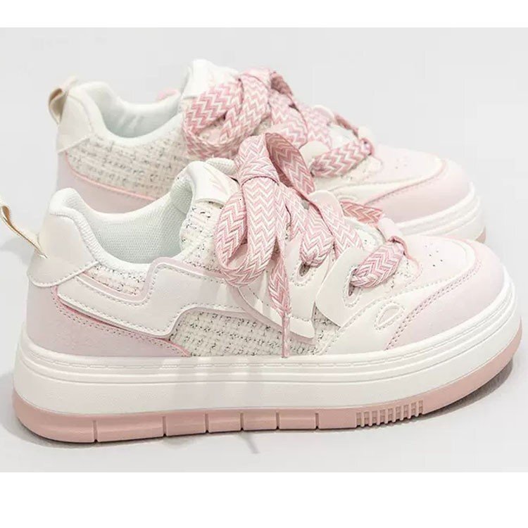 Pink Green Casual Platform Sneakers Kawaii College Style Retro Vulcanized Shoes Women Korean Fashion Designer