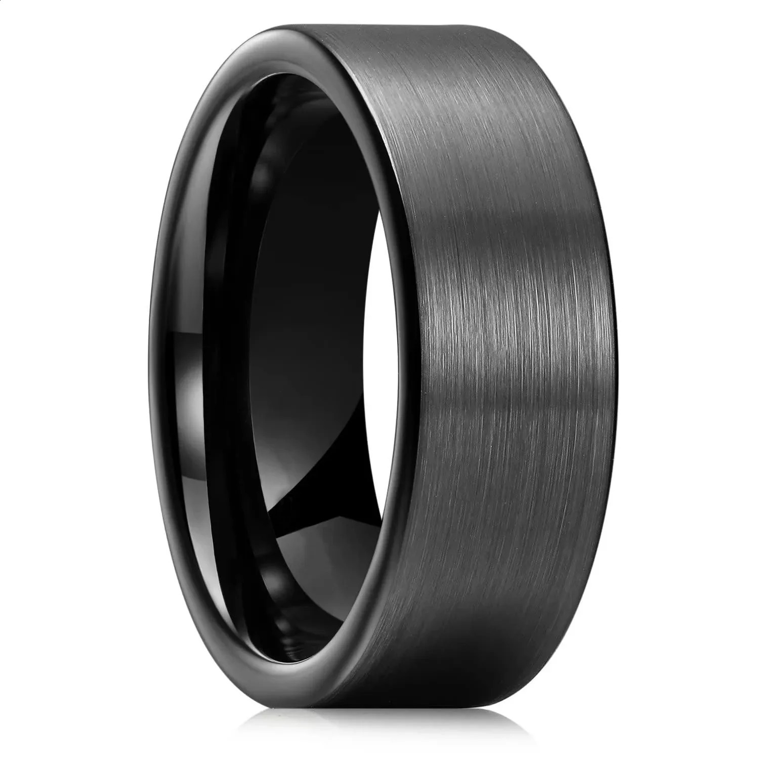 Simple 8mm Men Stainless Steel Rings Black Brushed Matte Finish For Women Wedding Band Jewelry Drop 240906