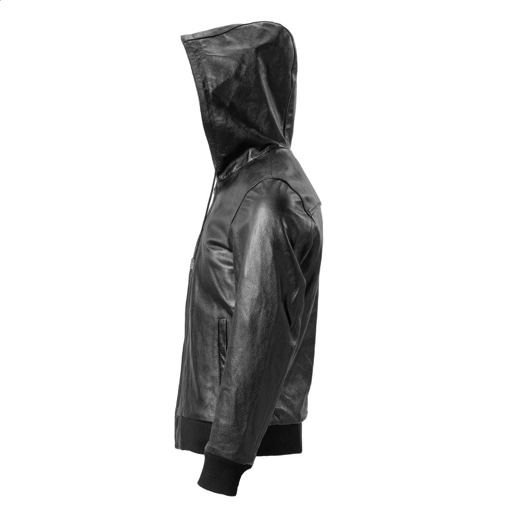 Mens leather jacket hoodie soft natural denim genuine mens clothing spring and autumn free delivery 240913