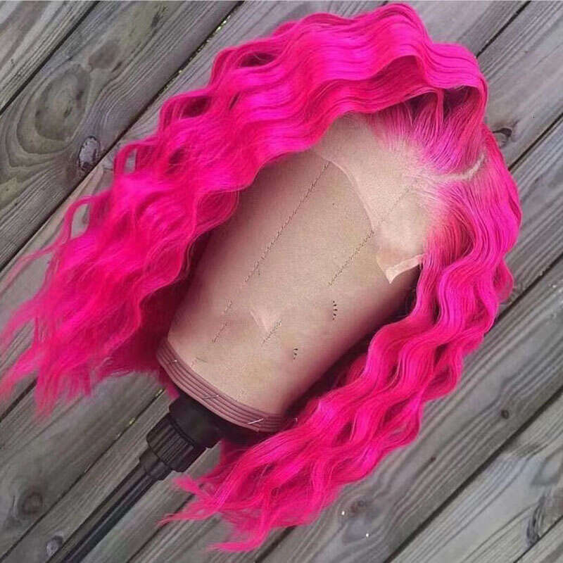 Loose Curly Pink Bob For Women Lace Front With Natural Haire Short BOB Wig Daily Use Synthetic Hair