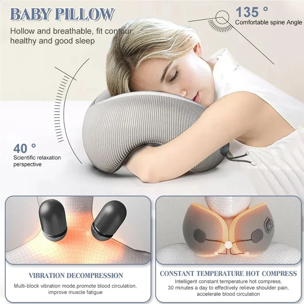 Electric neck massager U-shape memory foam massage travel neck pillow sleep aircraft pillow care 240914