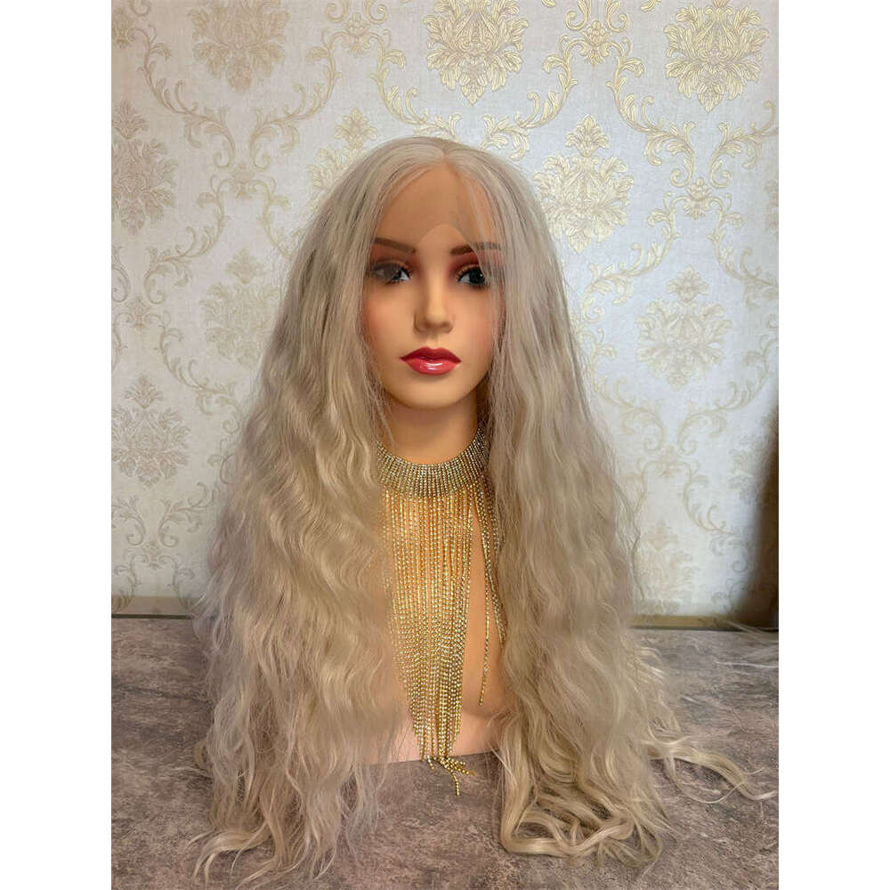 26 Inches White Hair Wigs For Women Ash Blonde Ombre Synthetic Natural Wavy Long Heat Resistant Curly Wig Cosplay