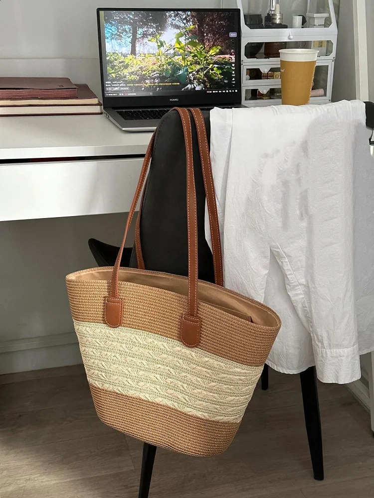 French Garden Womens Large Capacity Handbag Shoulder Basket Beach Bag Summer 240913
