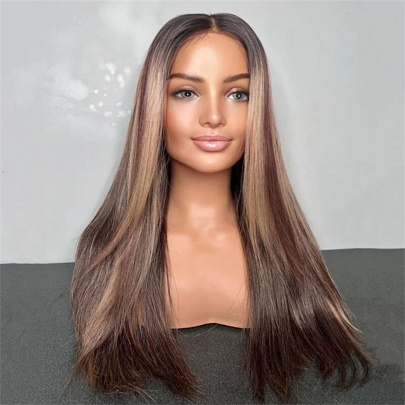 13X6 HD Lace Synthetic Loose Wave Wigs Ombre Brown Wig For Women 24 Inch Pre Plucked With Baby Hair Glueless Daily Wearing