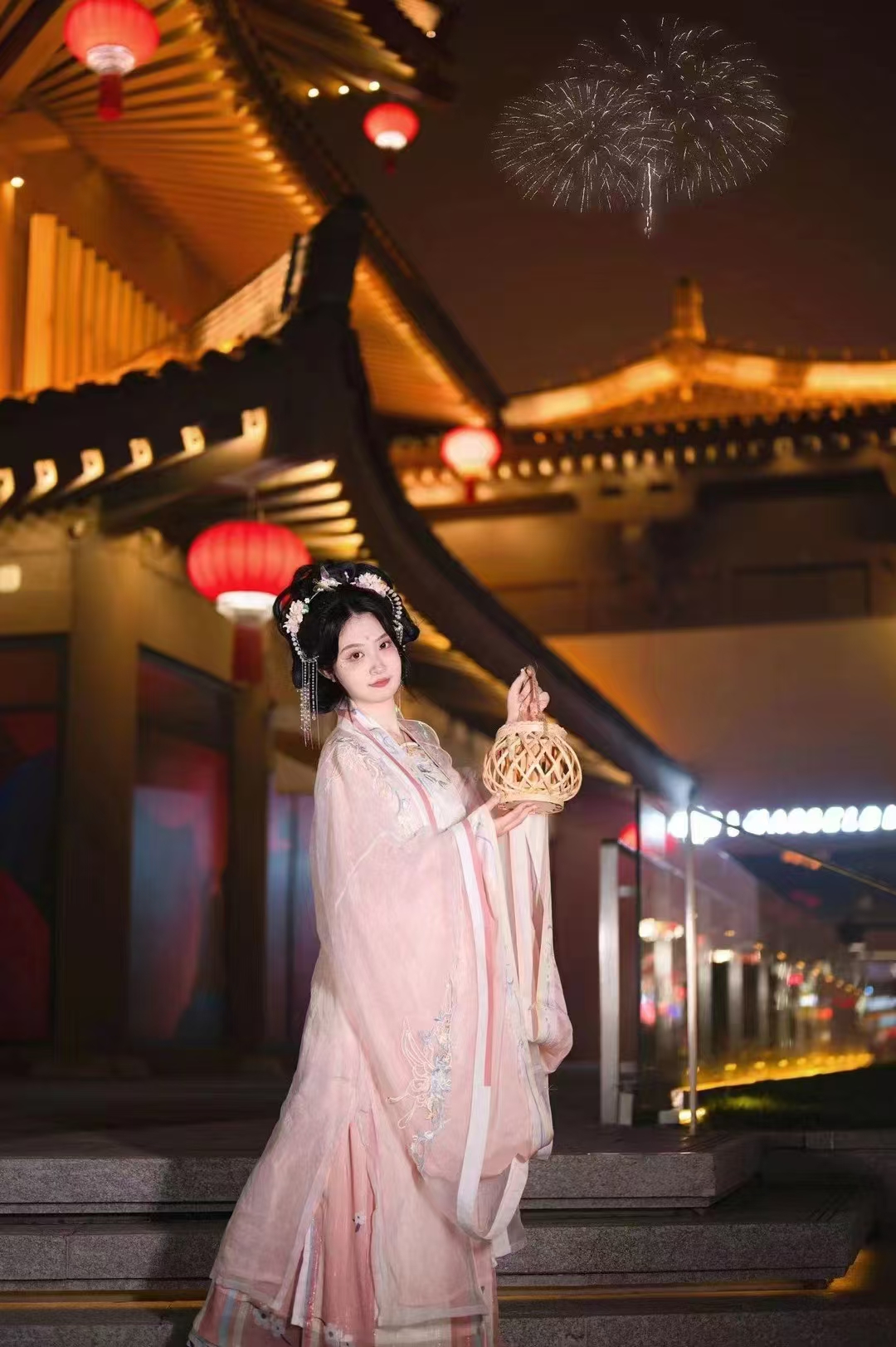 Chang'an Style Hanfu Women's Hezi Skirt - Tang Dynasty Embroidered Qi-Chest Ruqun with Large Sleeves - Photoshoot
