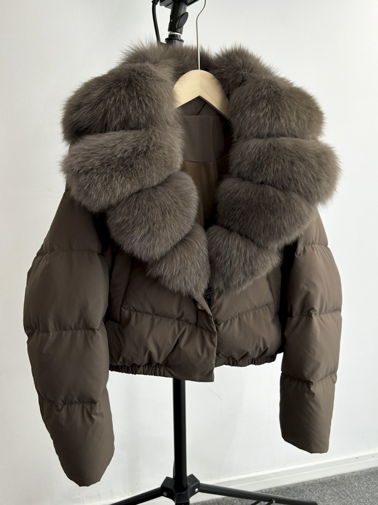 Janveny Big Natural Fox Fur Women 2024 Autumn Winter Female Parkas 90% White Duck Down Jacket Feather Short Puffer Coat
