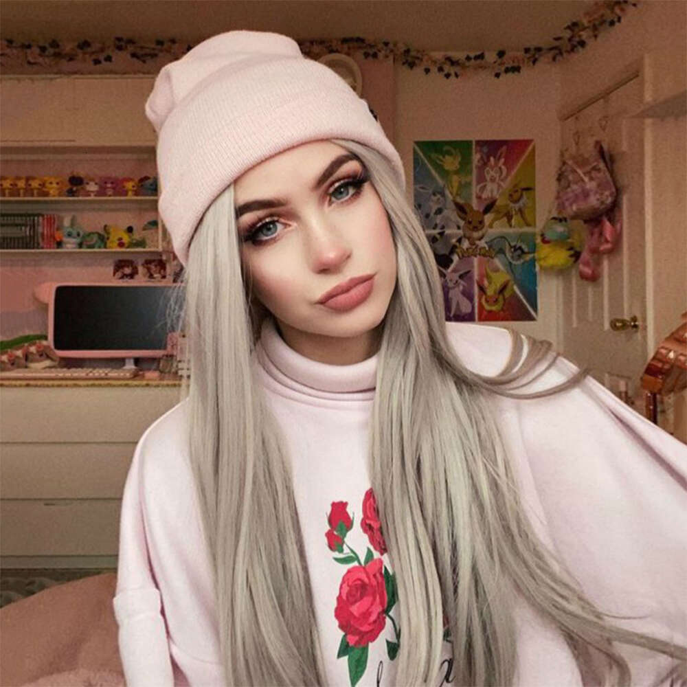 Y Gray Balayage Straight Long Lace Front Wig 10% Human Hair Mixed Synthetic Wigs Heat Resistant Fiber Daily Party Wearing