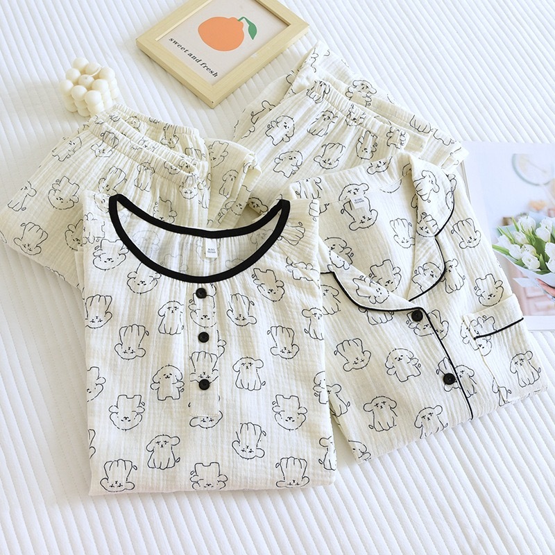 Women's 100% Cotton Plus Size Cute Dog Print Long Sleeved Pants Winter Women Pamas Loungewear Autumn Sleepwear
