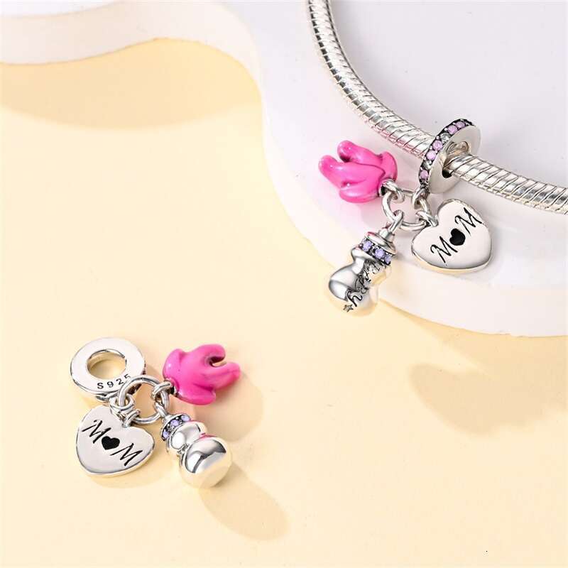New 925 Sterling Silver Baby Shoes Love Family Charms Beads Fit Original Bracelet DIY Mother's Day Jewelry Gift