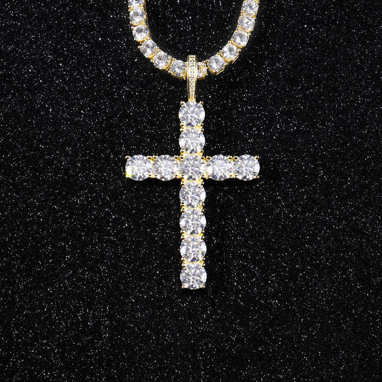 Custom 8mm wide yellow gold plated 925 sterling silver iced out VVS moissanite cross pendant for necklace jewelry