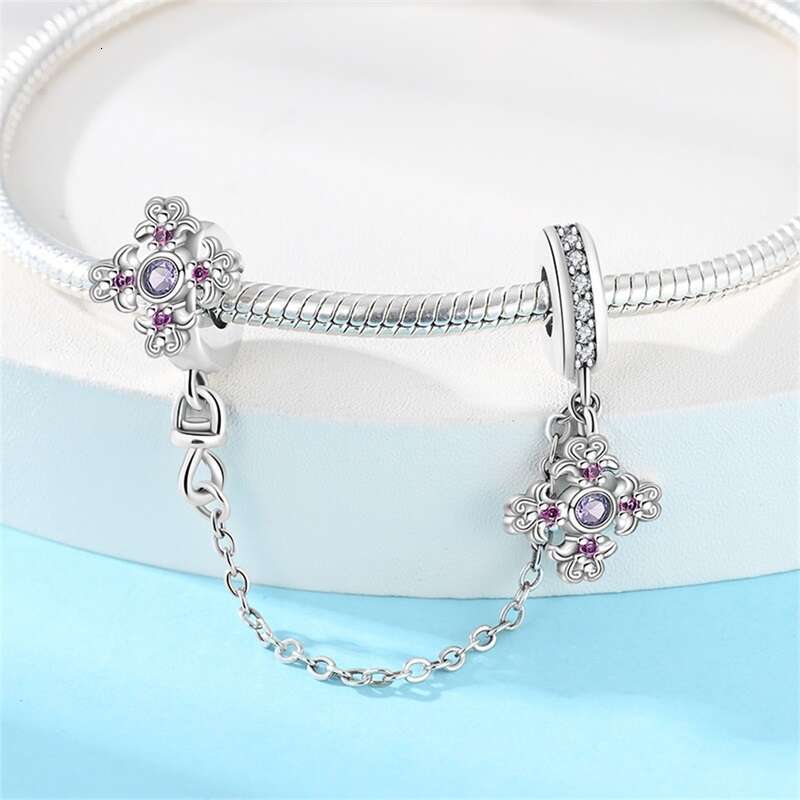 925 Sterling Silver Heart Shaped Keylock sy Cat Claw Charms Safety Chains Fit Original Bracelets DIY Jewelry