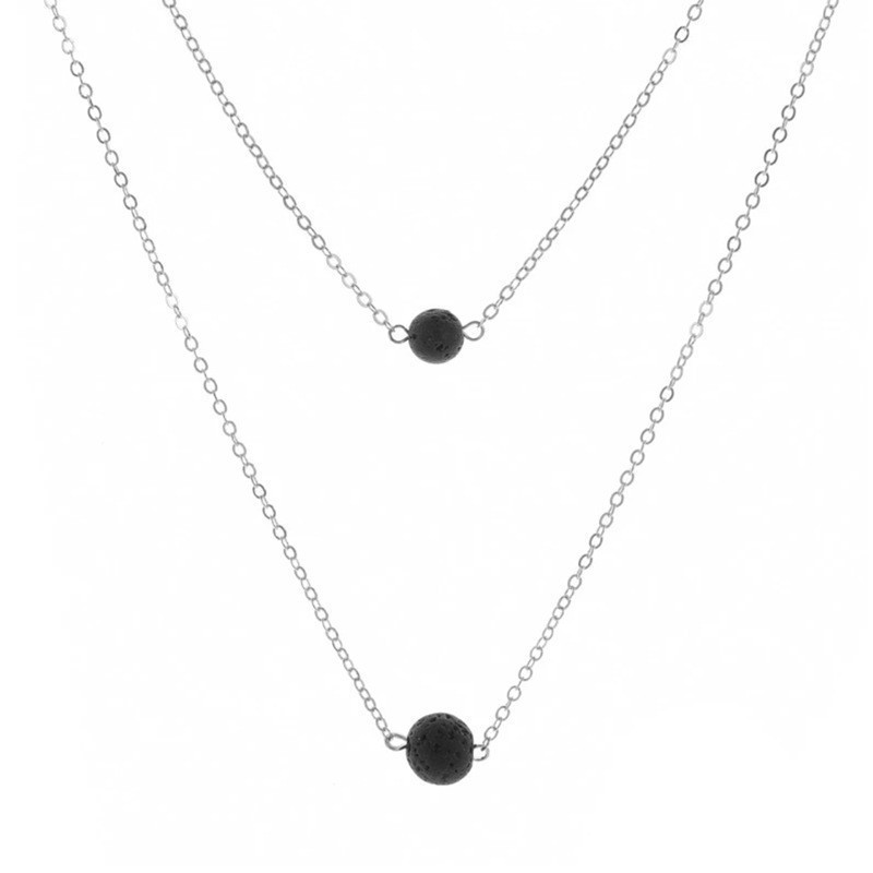 Natural Lava Volcanic Ball Necklace for Women Round Stone Double Layer Oil Diffuser Choker Necklaces Love Wish Jewelry Wholesale Factory Price Gold Si