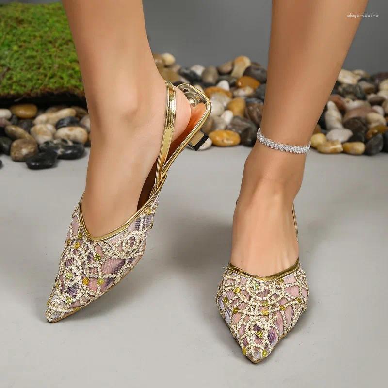 2025 S Fashion Designer Sandals Spring And Autumn Style Fashionable Comfortable Casual Versatile Mesh Sequin Pointed Toe Stiletto