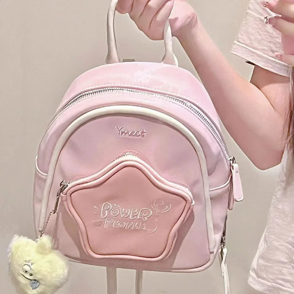 Cute womens backpack Korean style large capacity student zipper backpack canvas five point star student shoulder bag 240912