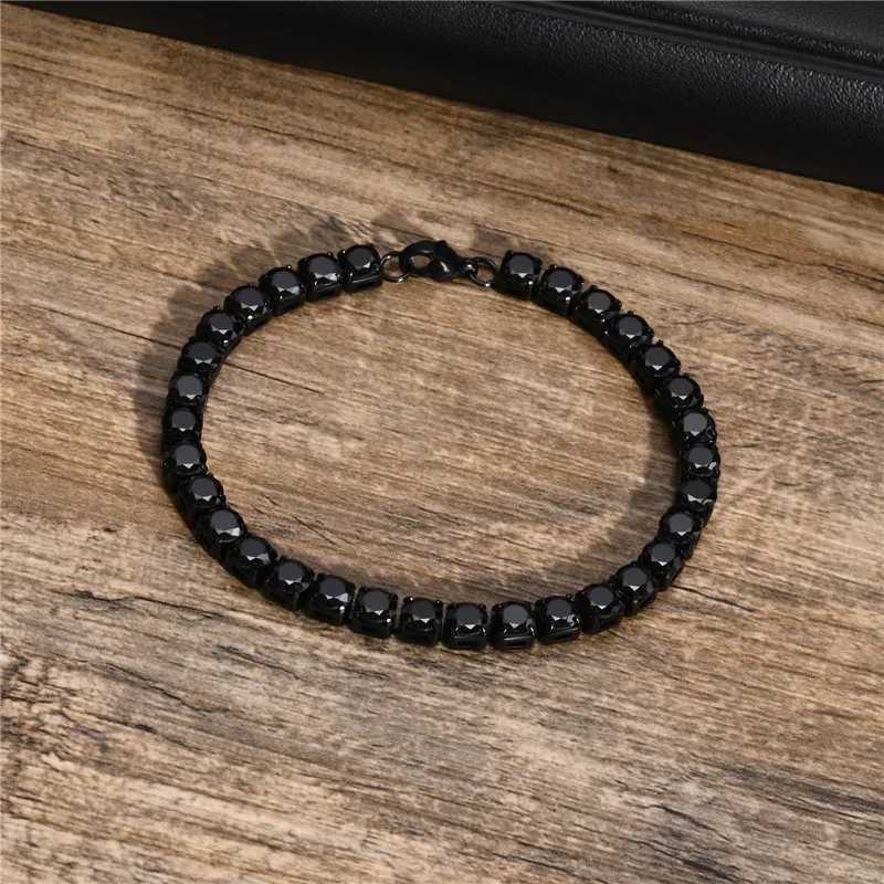 Modyle 5mm Mens Tennis Chain Bracelet Womens Black Stainless Steel Zirconia Chain Bracelet Classic Simple Neutral Jewelry Gift W240914