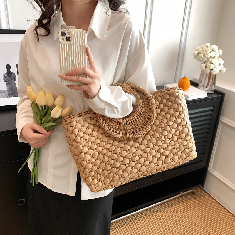 Bohemian Straw Bag Womens Summer Handbag Half Moon Lattan Shopping Large Capacity Beach Holiday 240913