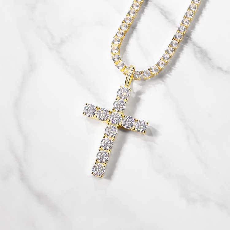 Custom 8mm wide yellow gold plated 925 sterling silver iced out VVS moissanite cross pendant for necklace jewelry
