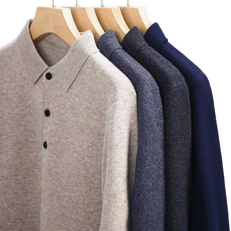 Cashmere Cotton Blend Polo Collar Sweater Men Tops Autumn Winter Mature Male Business Casual Turndown Knitted Wool Pullover M240914