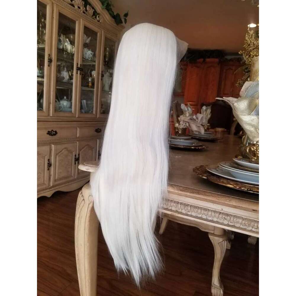 White Blonde Synthetic Natural Straight Platinum Lace Front Wig 13X4 Heat Resistant Fiber