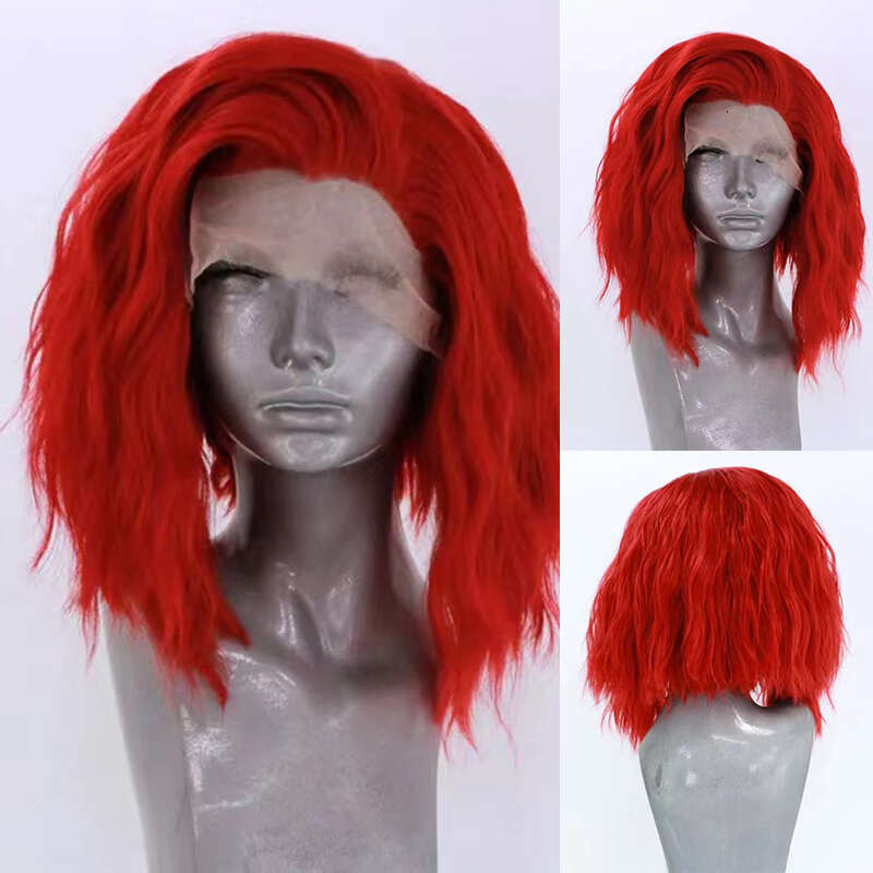 AIMEYA Hot Red Short Curly Heat Resistant Synthetic Lace Front Wig For Fashion Women Free Part Bob Wigs Daily Use Cosplay