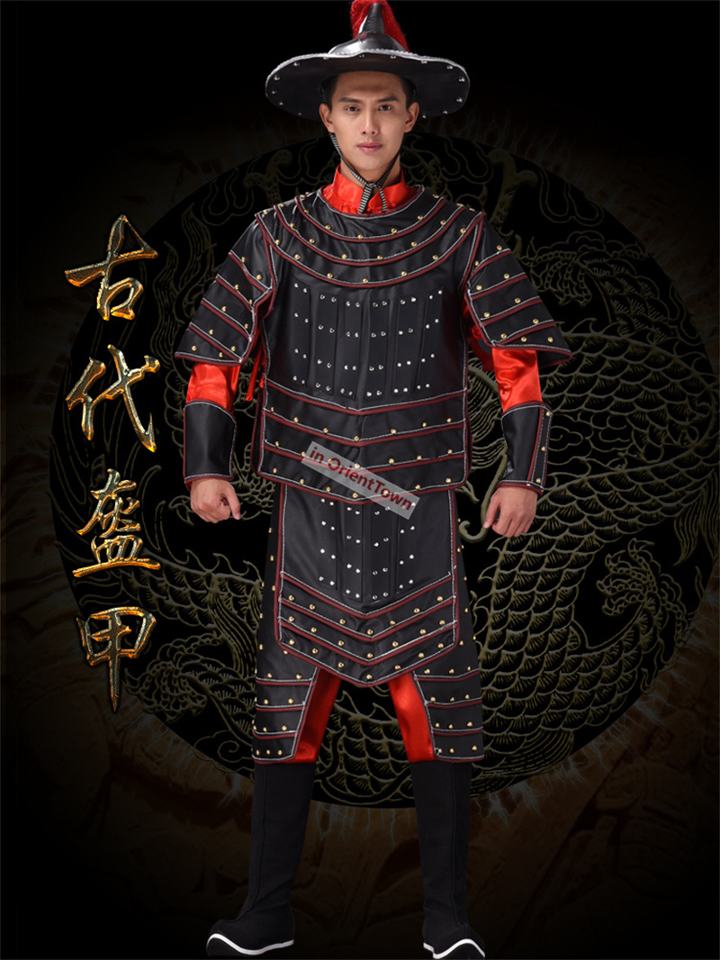 Ancient China Nan Bei and Ming Dynasty Clothing Male General Armor Stage Costume Black Warrior Battle Robe Performance Costume