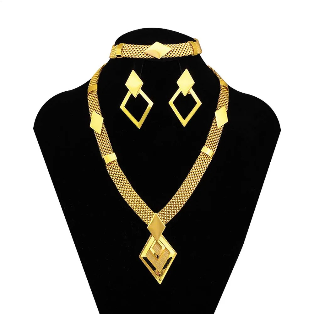 Dubai Geometry Necklace Earring Set Wedding Accessories Party Anniversary Gift Free Delivery Selling Product 240906