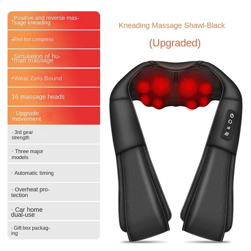16 head black knee acupressure neck electric massager deep tissue shoulder massager home and car massager 240914