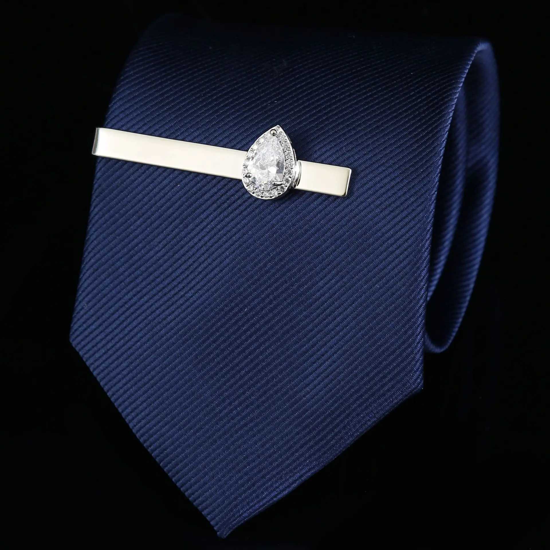 High end mens tie clip mens fashionable wedding dress necklace accessories jewelry luxury water droplet zircon tie clip mens gift W240914