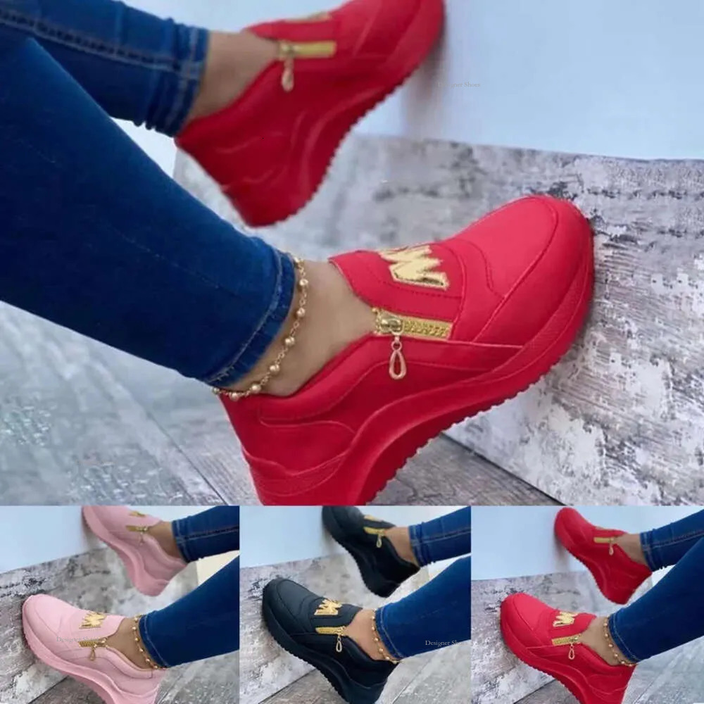 Thick Bottom Sport Solid Ladies Vulcanized Casual Wedges Slip On Zipper Shoes Women Platform Sneakers 2024