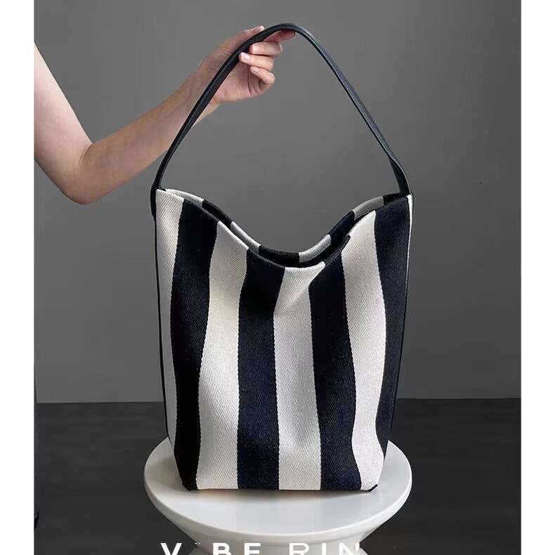 AMZZ Striped canvas bucket capacity new 2023 shoulder large bag, women's bag