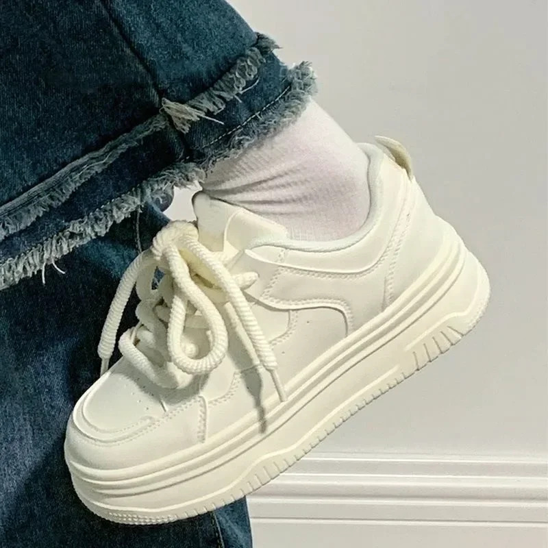 New U Leather Women's White Casual Woman Vulcanize Sneakers Women 2024 Sport Walking Running Platform Flats Shoes D77