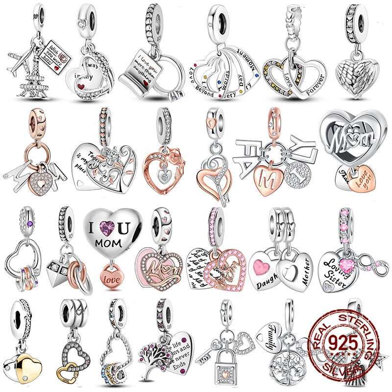 S925 Sterling Silver Heart & Mum Dangle Dream Catcher Charm Fit Original DIY Jewelry For Women Bracelet DiyBeads