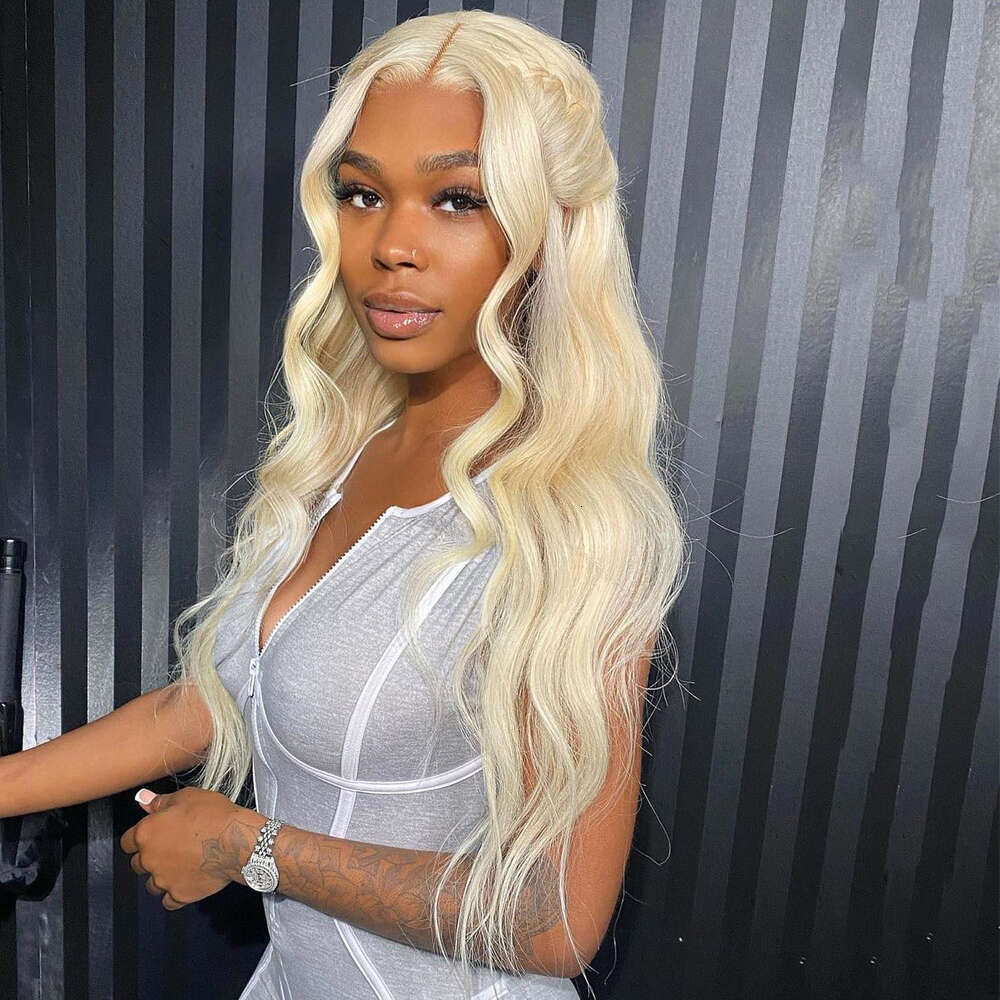 Platinum Blonde Synthetic Front #60 Loose Wave Lace For Women 10% Human Hair Wig Mixed Pre Plucked Daily Wear
