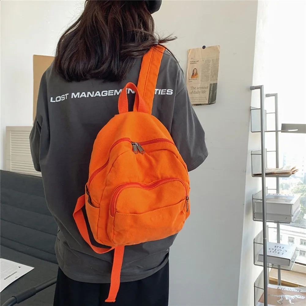 Casual solid color small backpack canvas zipper mini backpack Korean style travel backpack 240912