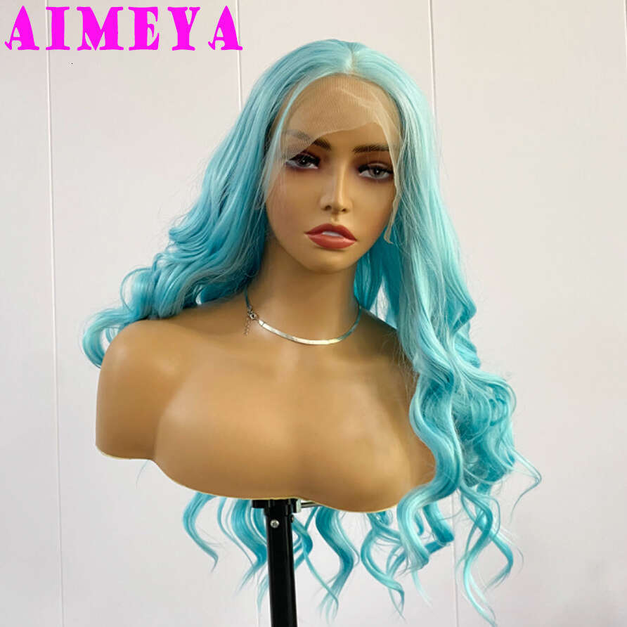 AIMEYA Blue Synthetic Long Body Wave Wigs For Women Heat Resistant Lace Front Wig Natural Haire Daily Use Cosplay