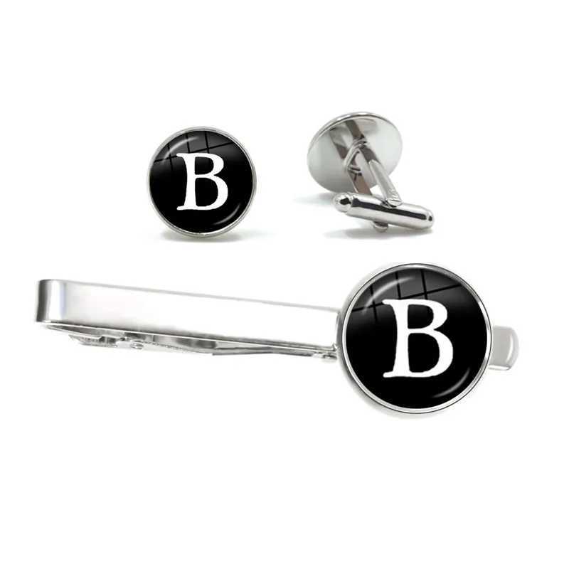 26 letter personalized mens tie clip and cufflink set shirt set cufflink wedding jewelry Fathers Day gift W240914