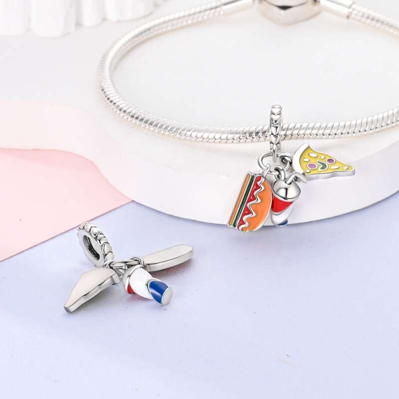 925 Sterling Silver Coffee Cake Pizza kola Avocado Food Charms Bead Fit Original Bracelets DIY Making Jewelry