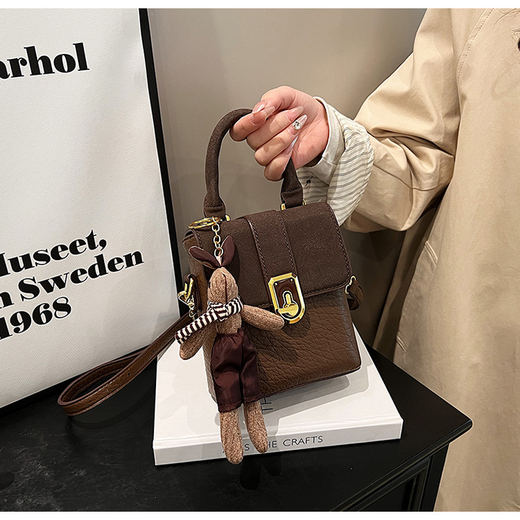 Retro Mini Handbag For Women Trendy PU TLXT Leather Square Purse Bag Colorblock Crossbody Mobile Phone Bag